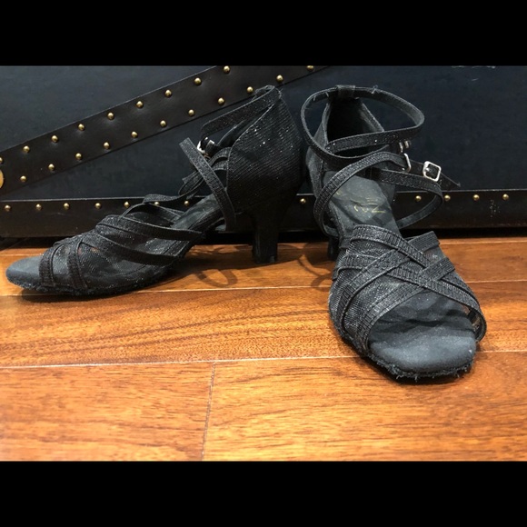 Black Sparkly mesh dance heels (2.5” flared heels) - Picture 4 of 4